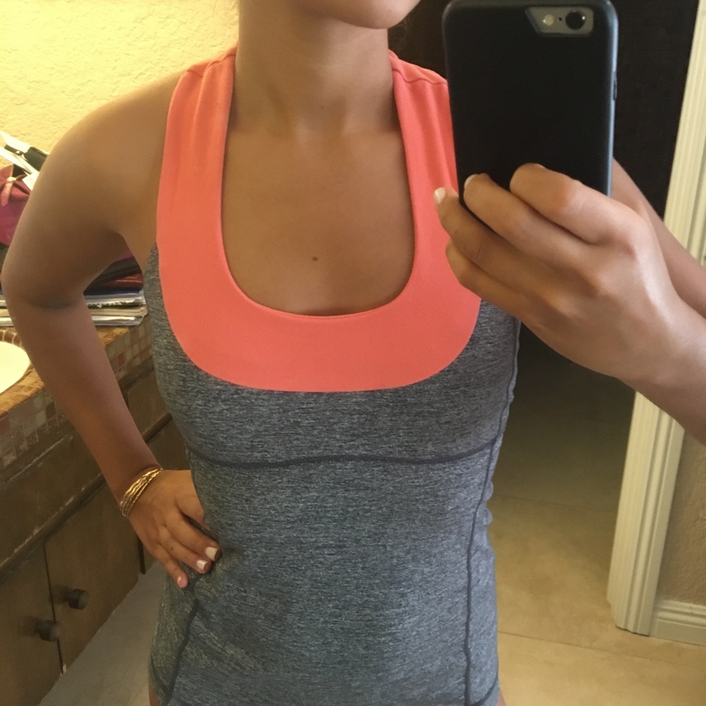 Lululemon gray and Saman/coral scoopneck tank